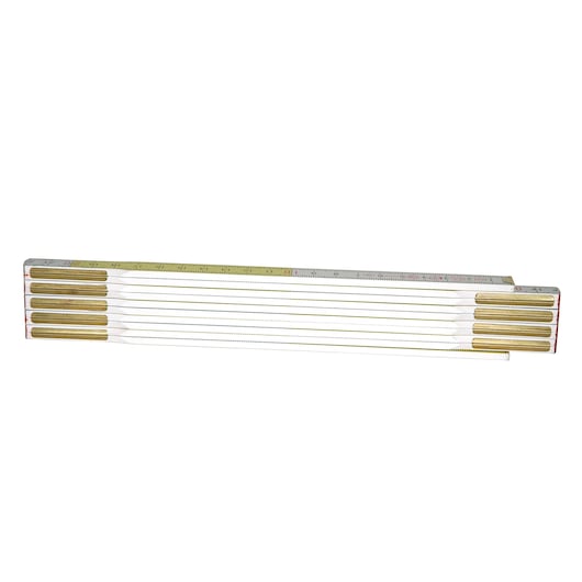 STANLEY 0-35-458 folding wooden ruler, yellow and white, product photography on white background.