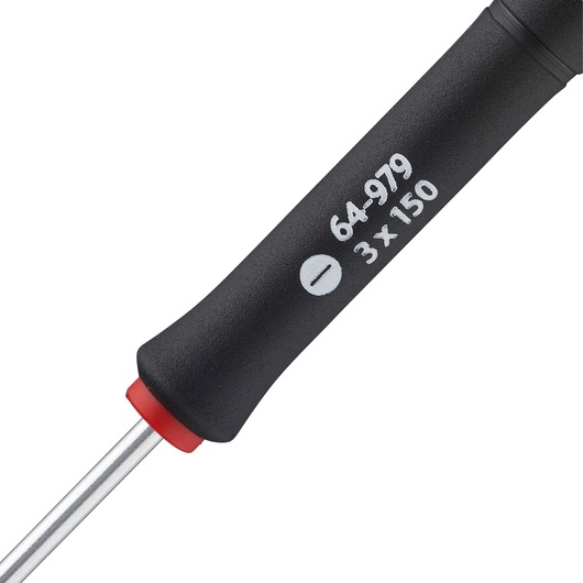 STANLEY 0-64-979 slotted screwdriver handle close-up, black with white marking, side view.