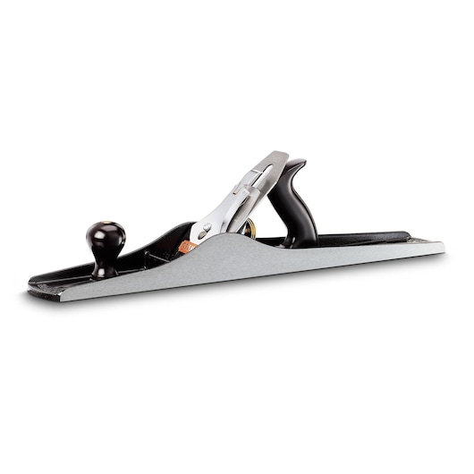 STANLEY 1-12-007 hand planer, woodworking tool in side view on white background.