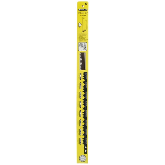STANLEY 1-15-446 saw blade in yellow packaging, photography of front angle on white background.