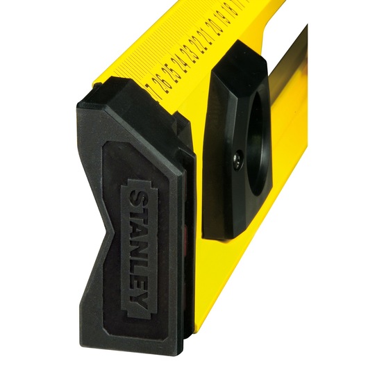 STANLEY 1-43-553 yellow ruler with black handle, close-up angle, photography product