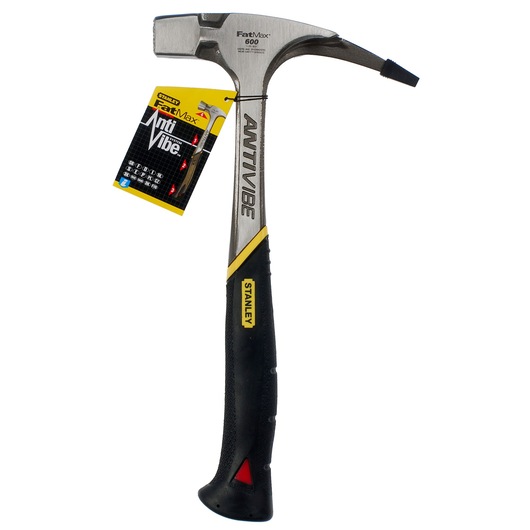Stanley 1-51-937 FatMax AntiVibe hammer, black and silver, front view on white background.