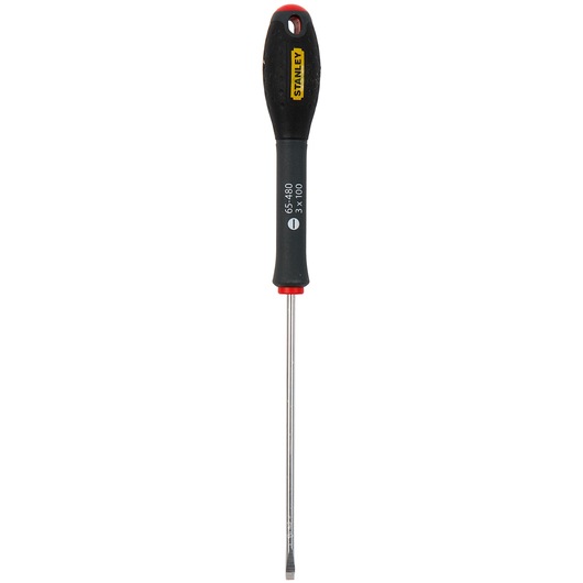 STANLEY 1-65-480 flathead screwdriver, black handle, tool category, front view photo.