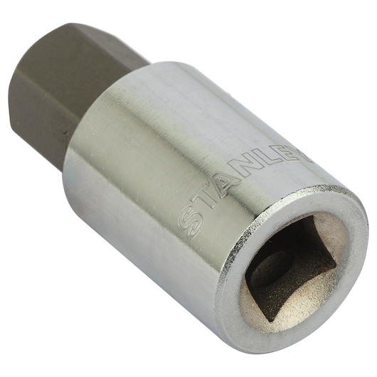 STANLEY 1-89-099 chrome hex bit socket, product close-up on white background.