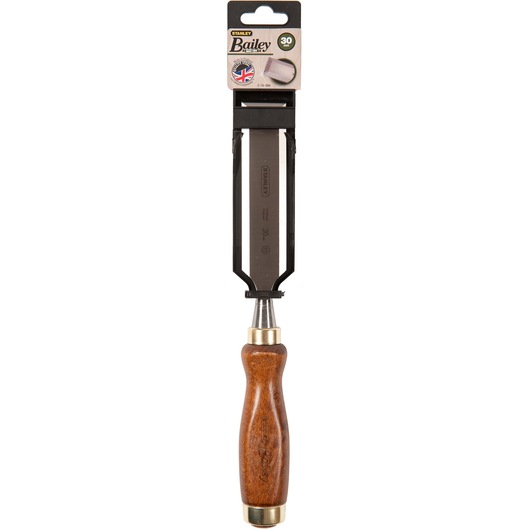 STANLEY 2-16-394 woodworking chisel with wooden handle, photographed front on white background.