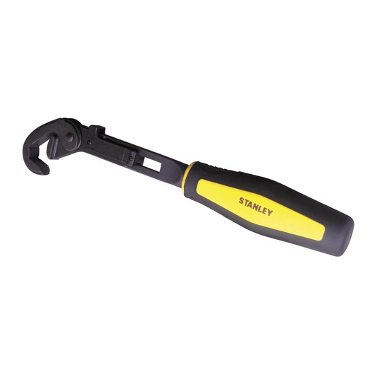Stanley adjustable wrench with black and yellow handle, suitable for tightening or loosening nuts and bolts.