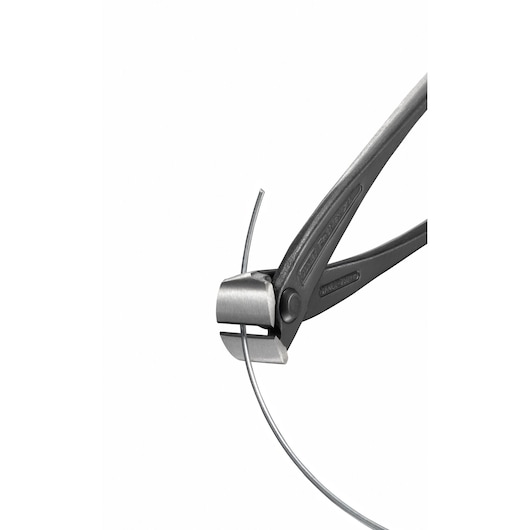 STANLEY 4-95-098 steel wire cutter pliers, close-up photo on white background, cutting metal wire.
