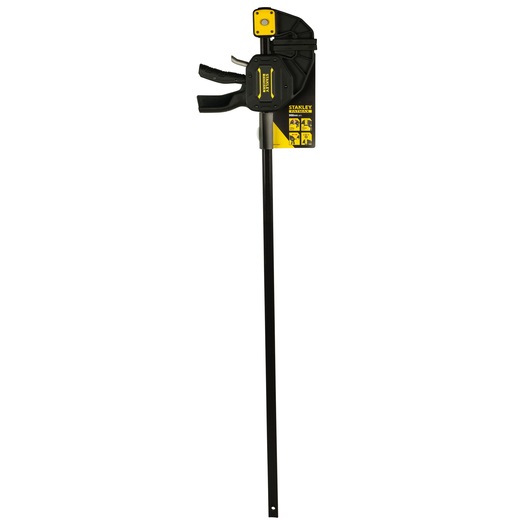 STANLEY FMHT0-83241 bar clamp with black and yellow handle, side angle on white background.