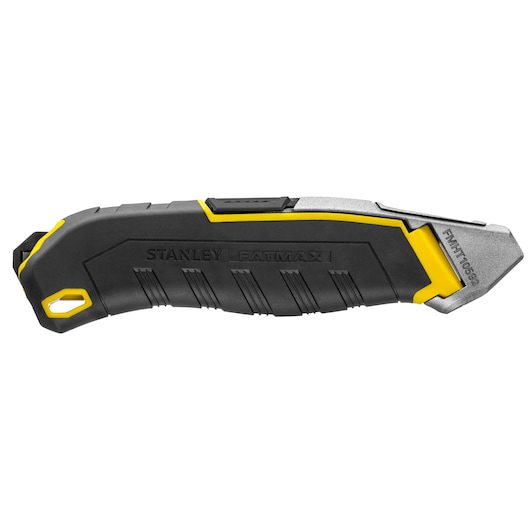 STANLEY FMHT10592-0 utility knife, black and yellow handle, side view on white background.