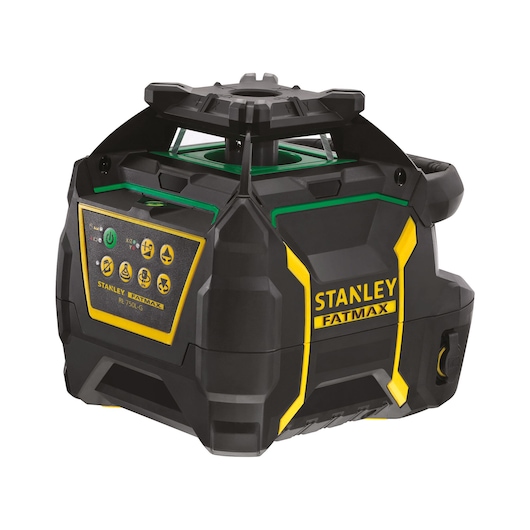 Stanley Fatmax RL 750-G rotary laser level in black and yellow, used for precise leveling in photography or construction.