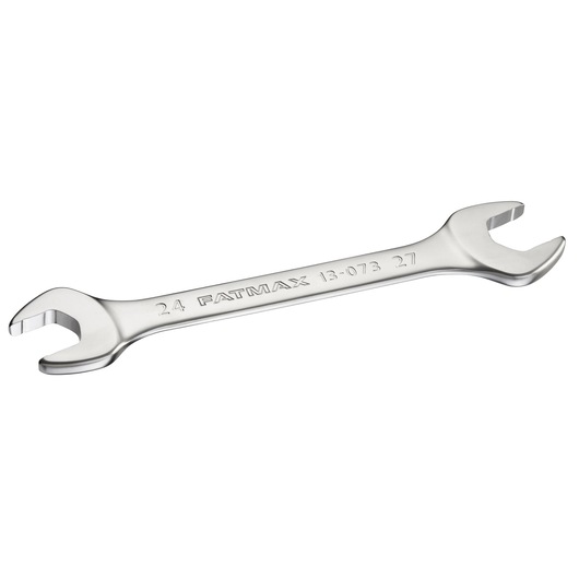 STANLEY FMMT13073-0 open-end wrench, silver hand tool, side angle on white background.