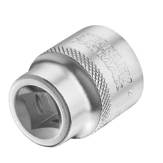 STANLEY FMMT17218-0 socket, chrome finish, side angle, engraved with STANLEY FATMAX logo and sizing.
