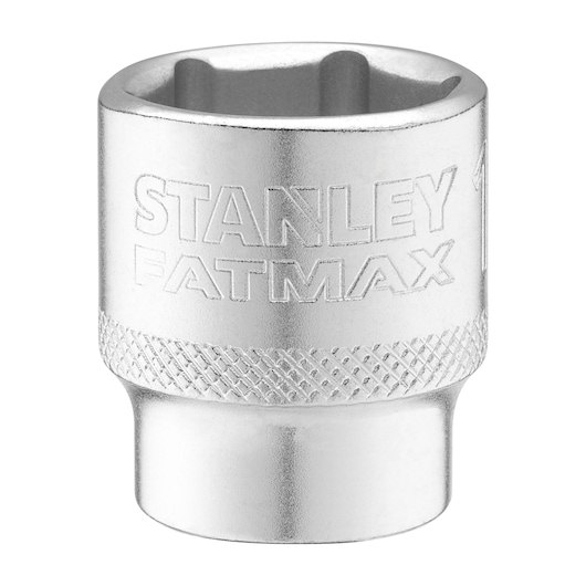 STANLEY FMMT17219-0 chrome socket, knurled grip, front angle, hand tool accessory.