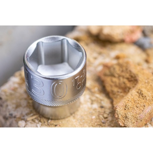 STANLEY FMMT17219-0 socket viewed from above on a rough surface, metallic finish, tool category.