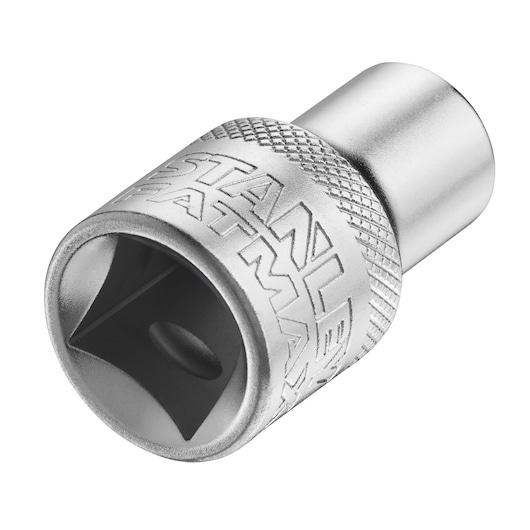 STANLEY FMMT17229-0 socket, silver metal, textured grip, side angle, product photography.