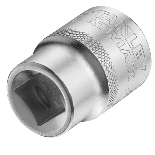 STANLEY FMMT17240-0 silver socket tool, knurled grip, angled close-up photo on white background.