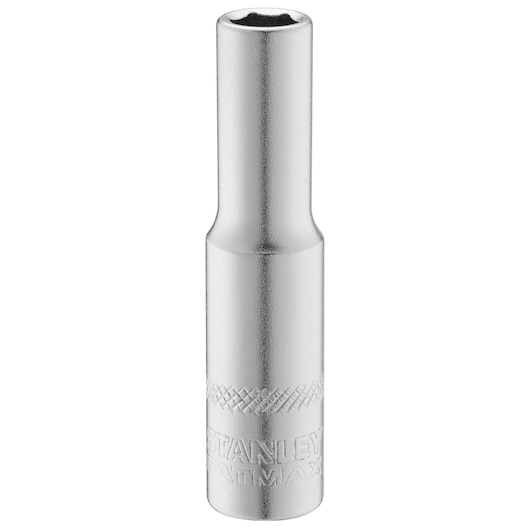 STANLEY FMMT17300-0 chrome deep socket, front angle, textured grip.
