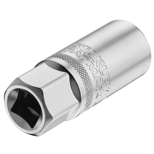STANLEY FMMT17968-0 chrome socket, knurled grip, embossed branding, close-up angle on white background.