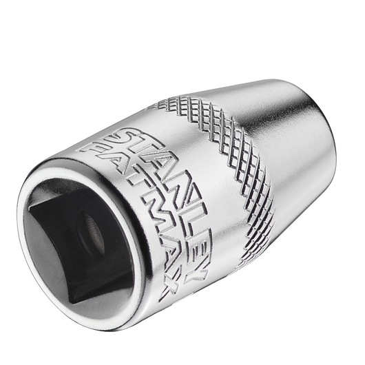 STANLEY FMMT18013-0 chrome socket, tool accessory, angled close-up on white background.