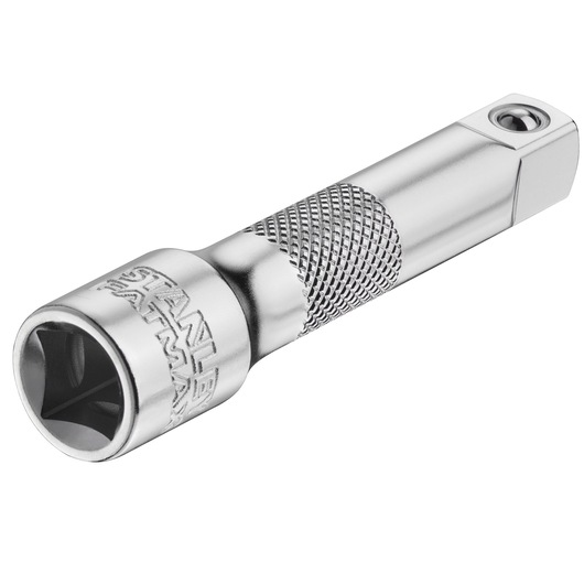 STANLEY FMMT25130-0 chrome socket extension with textured grip, photography, angled on white background.