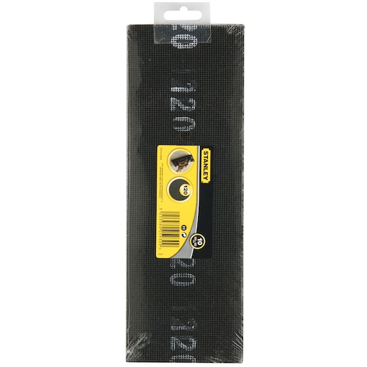 STANLEY STHT0-05930 mesh sanding sheet pack, 120 grit, rectangular, front view on white background.