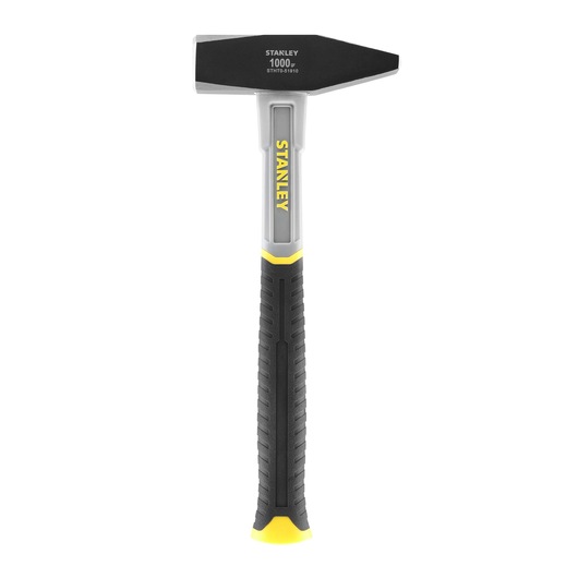 Stanley STHT0-51910 hammer with black and yellow handle, front view, on white background.