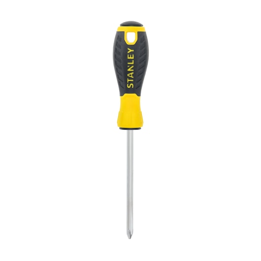 STANLEY STHT1-60335 Phillips screwdriver, black and yellow handle, front view on white background.