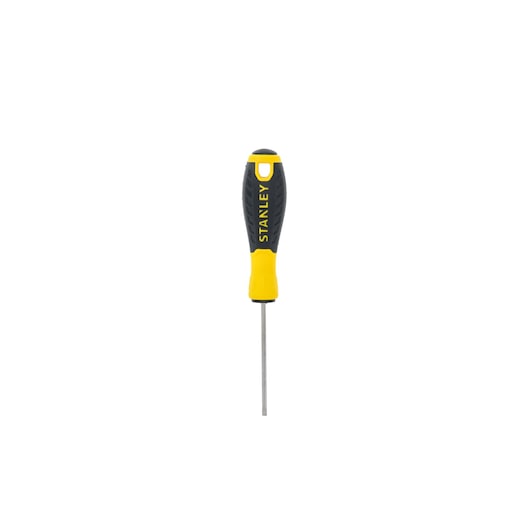 Stanley STHT1-60358 screwdriver with yellow and black handle, front view on white background.