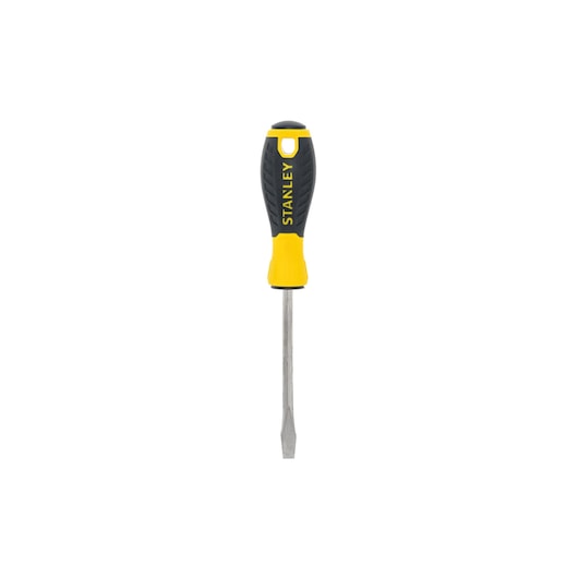 STANLEY STHT1-60389 slotted screwdriver with yellow and black handle, front view on white background.