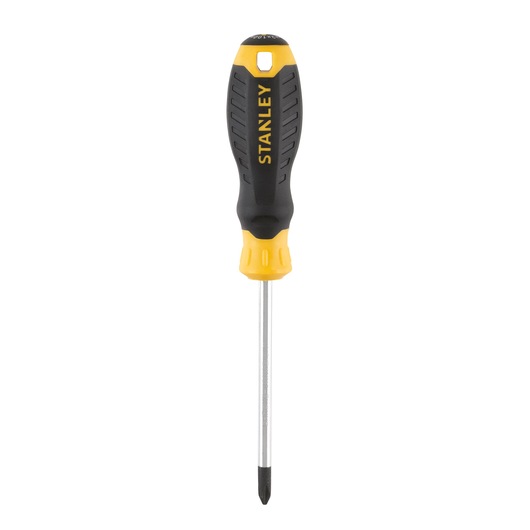 STANLEY STHT16158-0 Phillips screwdriver with black and yellow handle, front view, white background.