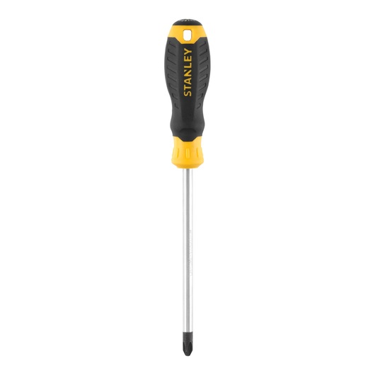 STANLEY STHT16159-0 Phillips screwdriver with black and yellow handle, front angle on white background.