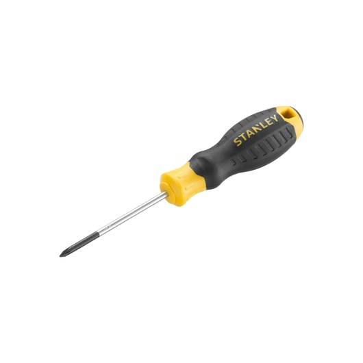 STANLEY STHT16161-0 screwdriver with black and yellow ergonomic handle, product angled on white background.