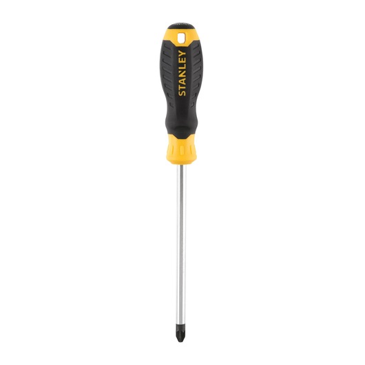 STANLEY STHT16164-0 Phillips screwdriver with black and yellow handle, straight-on view on white background.
