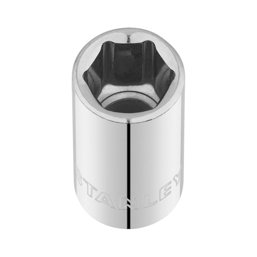 STANLEY STMT86106-0 chrome socket viewed from top on white background.