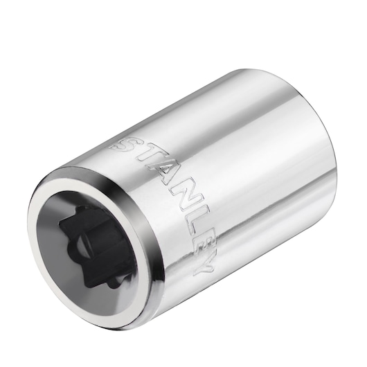 STANLEY STMT86109-0 chrome socket, front angle, tool photography.