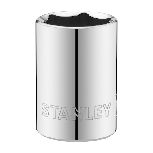 STANLEY STMT86112-0 chrome socket, cylindrical, photographed on white background.
