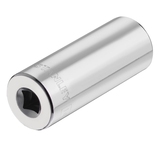 Photo of STANLEY STMT86289-0 chrome socket tool, angled view on white background.