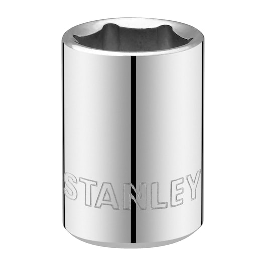 STANLEY STMT86308-0 chrome socket, product photography, front angle, clear STANLEY branding, white background.