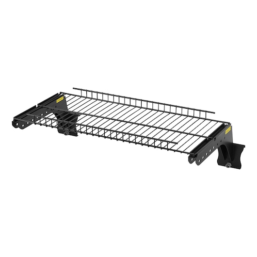 STANLEY STST82613-1 black metal wall-mounted wire shelf, angled view on white background.
